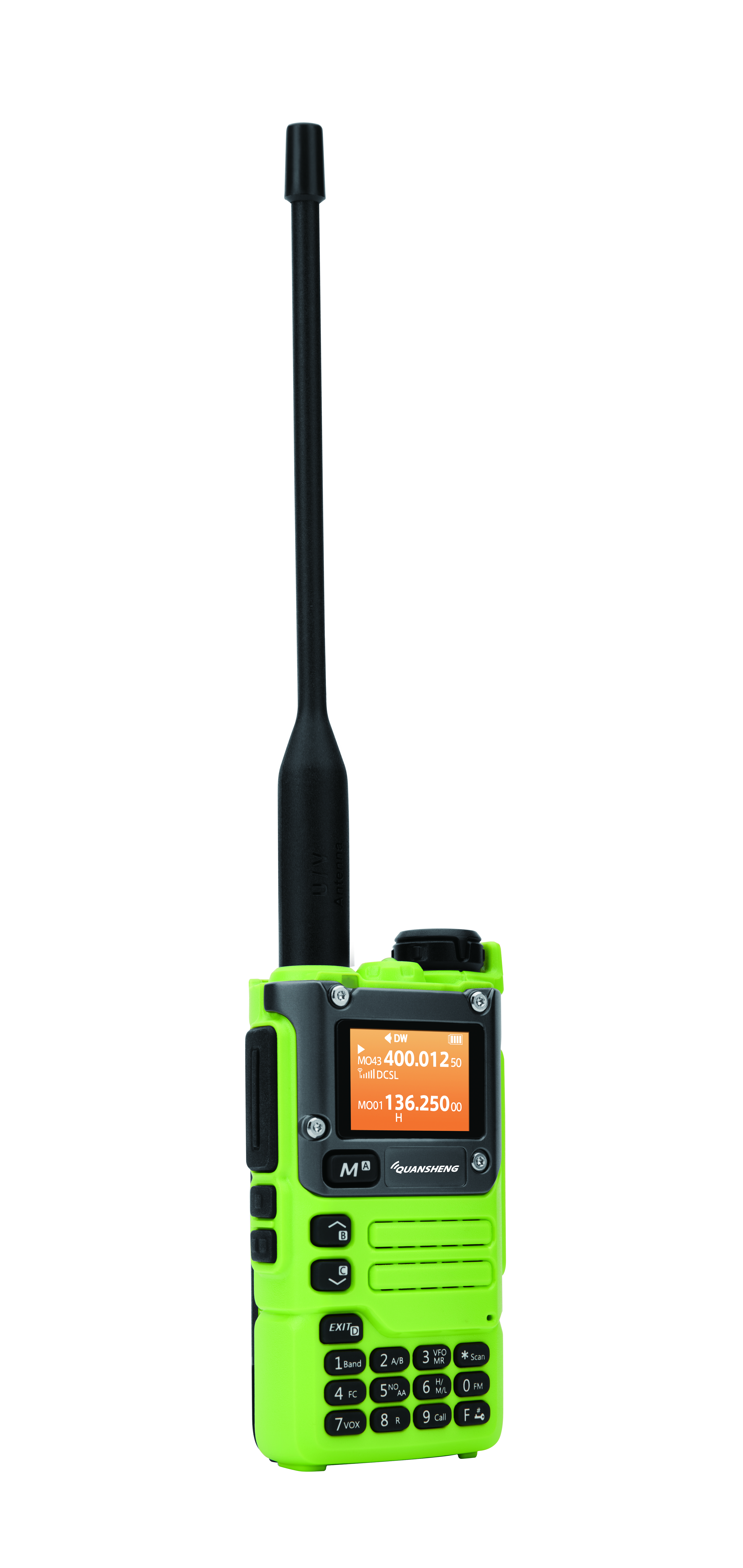 Gesamtansicht eines grün Funkgeräts mit Antenne