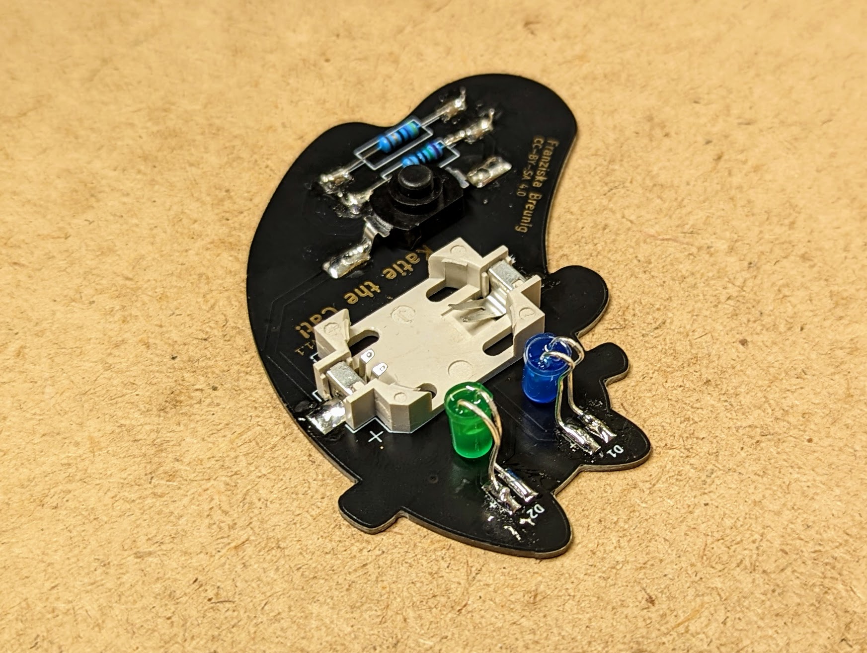 Katie the Cat kit – fully soldered PCB, angled rear view