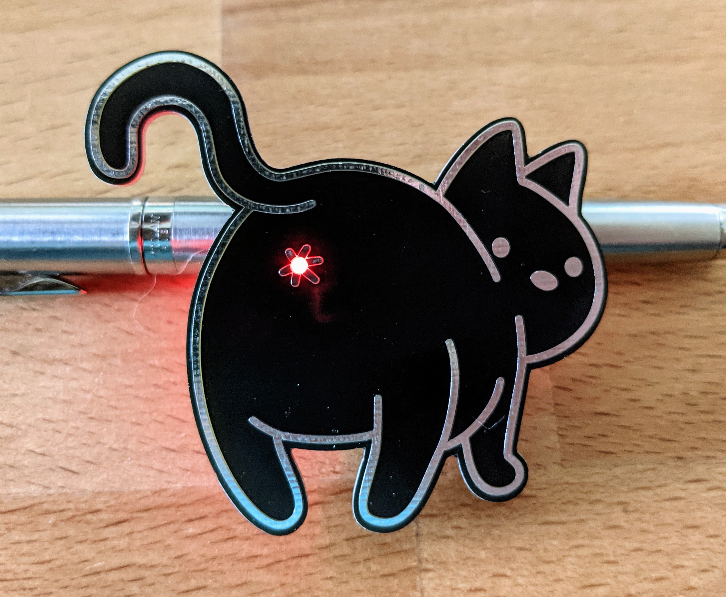 Moon Cat kit – front view with red glowing LEDs