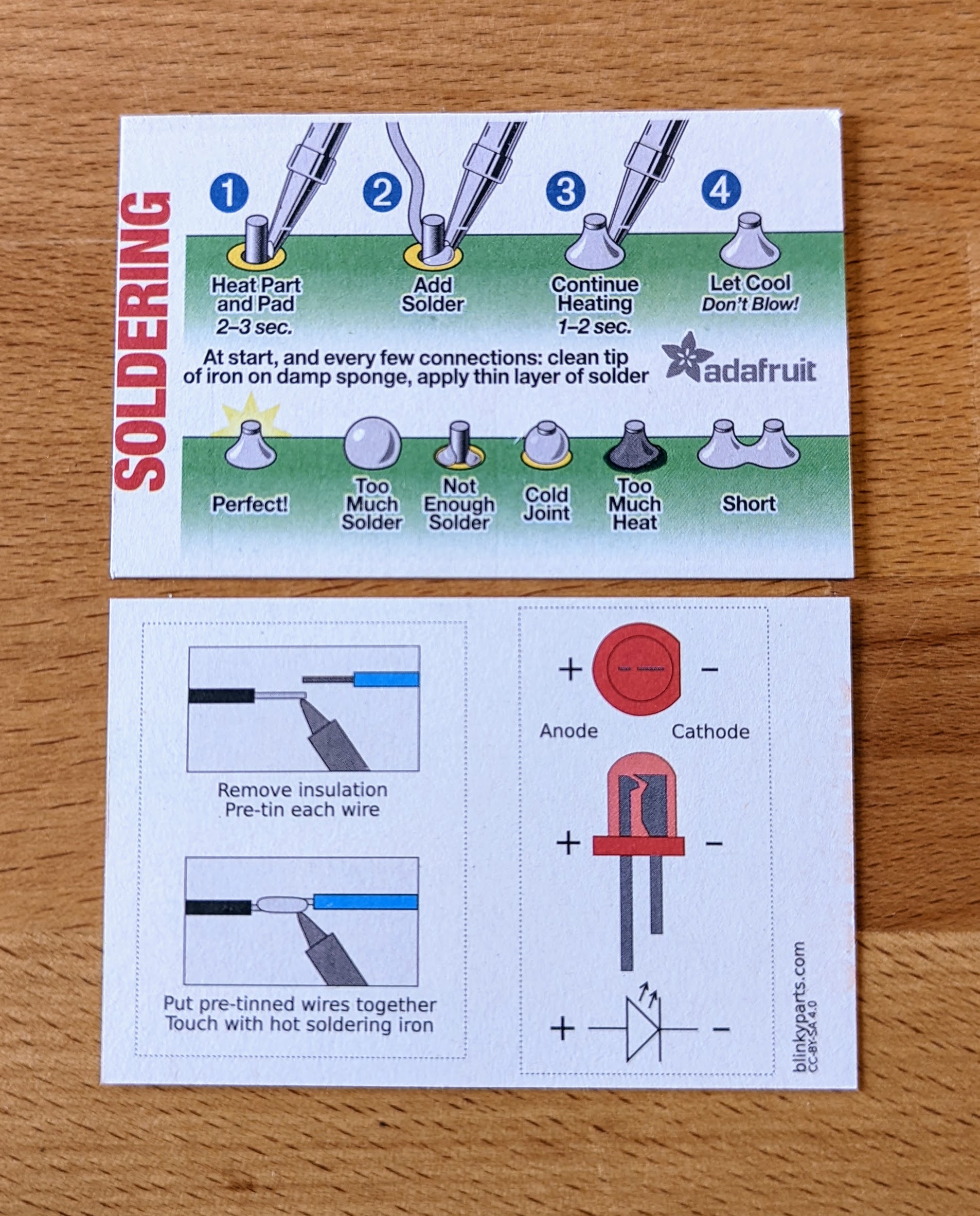 Miniature Instructions Pack: 10x THT Soldering Cheat Sheets