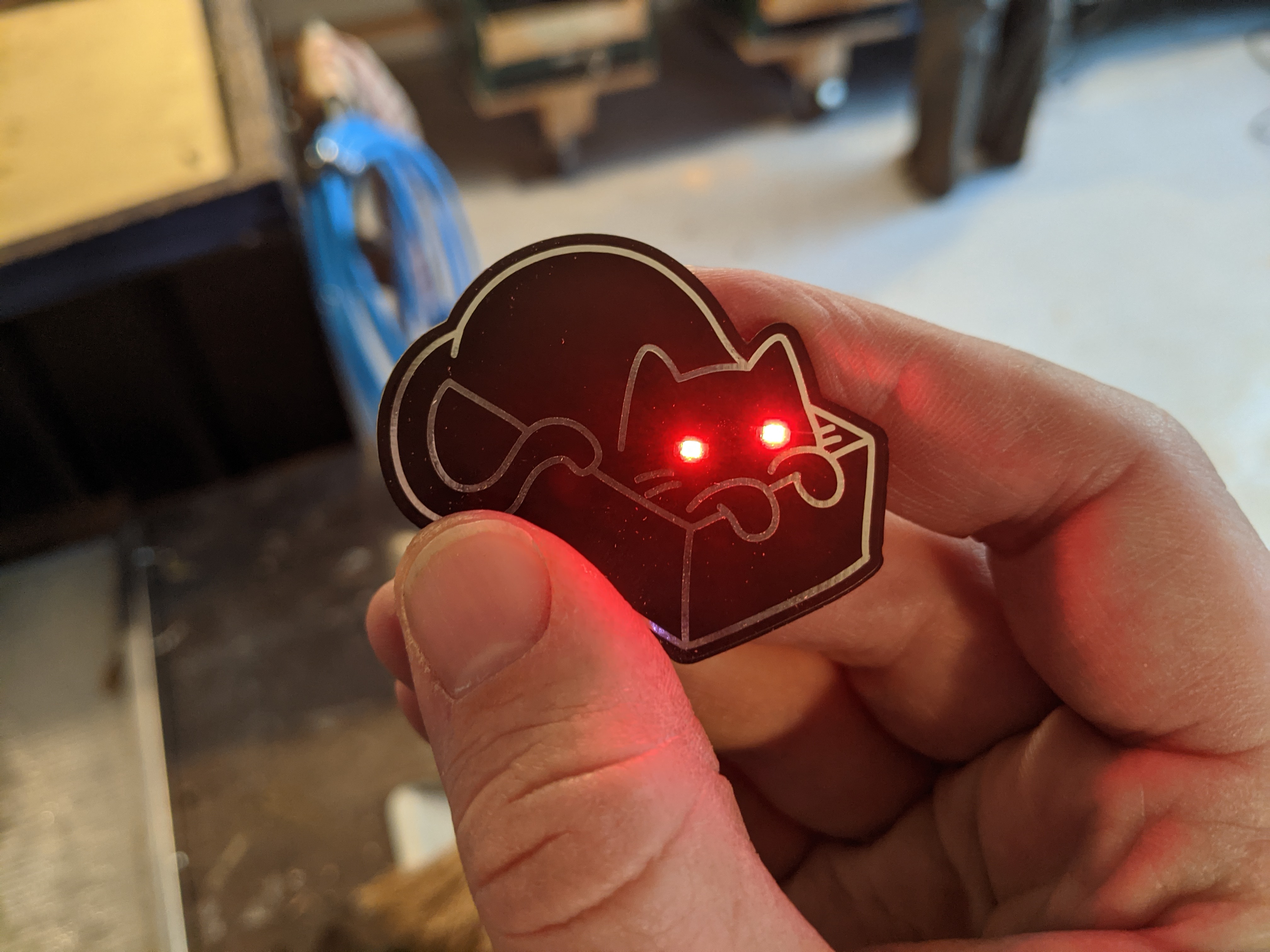 Cat in the Box kit – front view with red glowing SMD LED eyes
