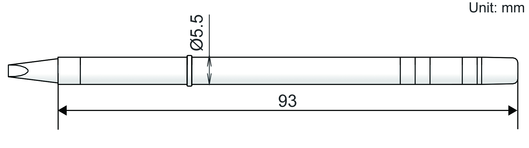 Hakko T39 dimensions and total length of active tips