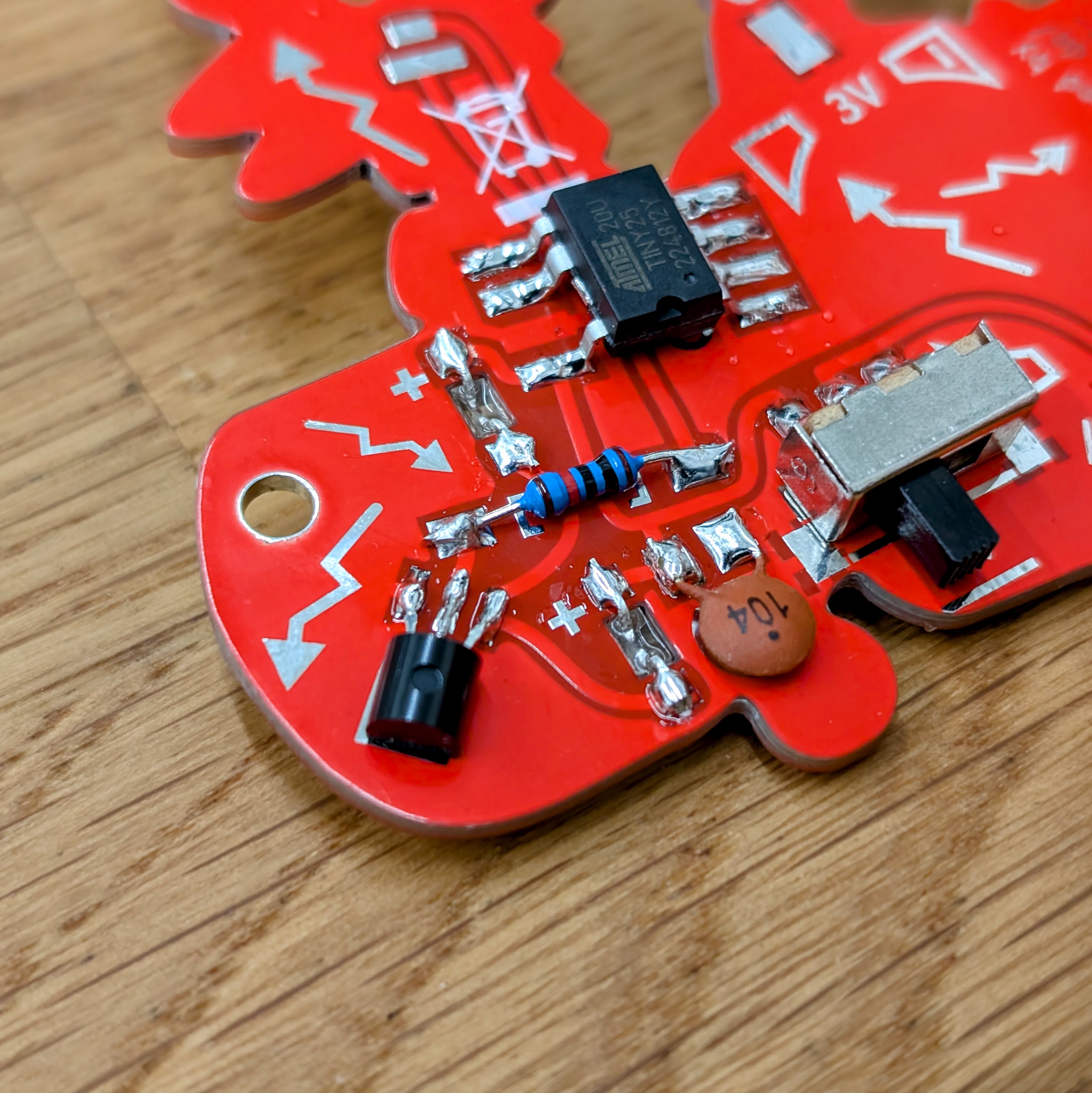  BleepBot detail view – soldered electronic components on the circuit board