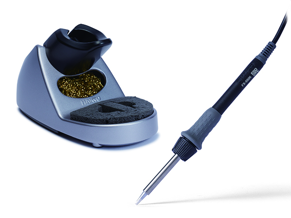 Hakko FX-888DX soldering station with soldering iron in silver holder with brass wool