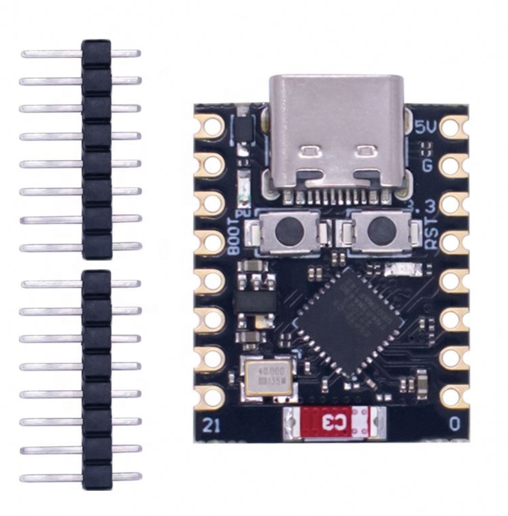 ESP32 C3 SuperMini Development Board Draufsicht mit Pinleisten