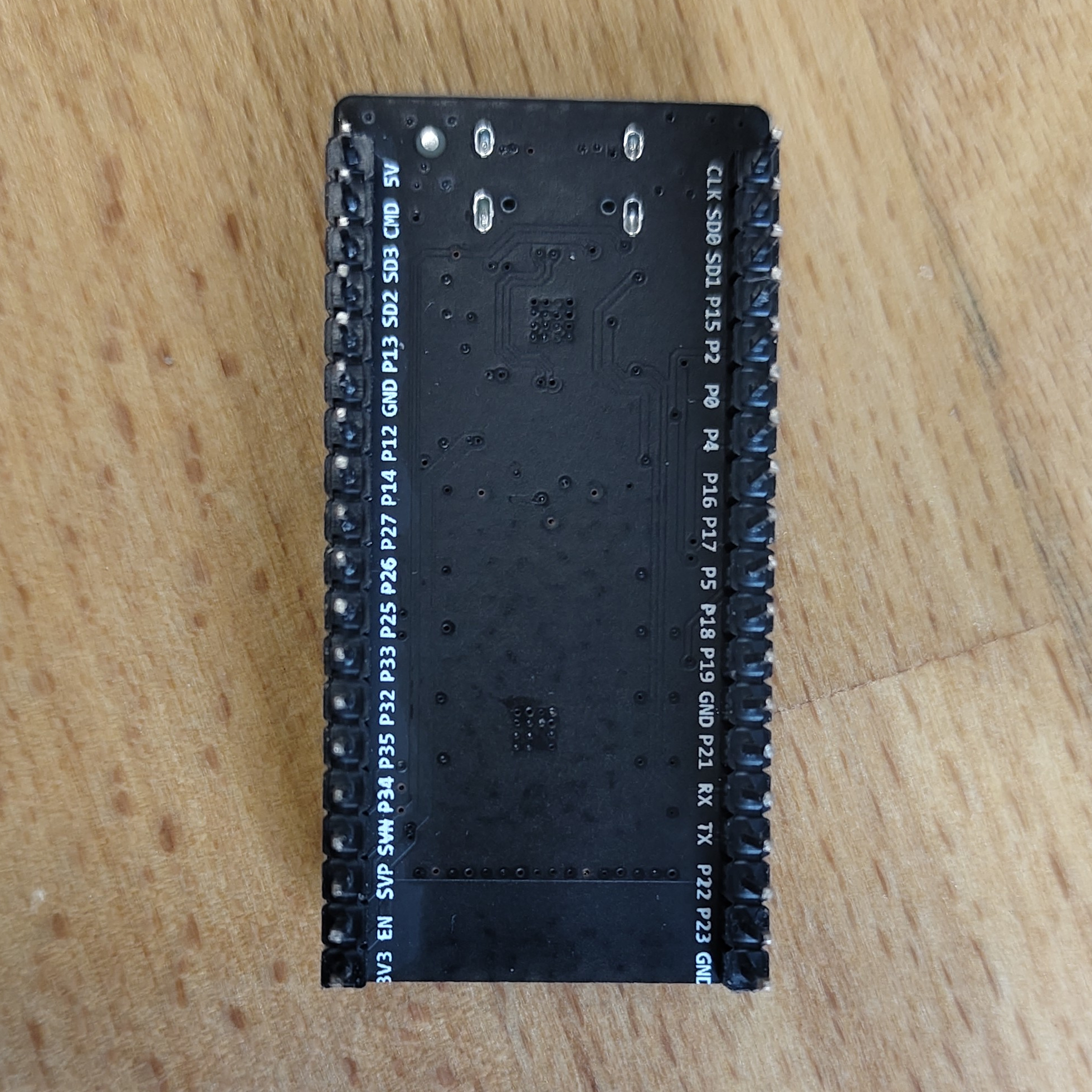  ESP32 module – bottom view showing solder pads and labeling