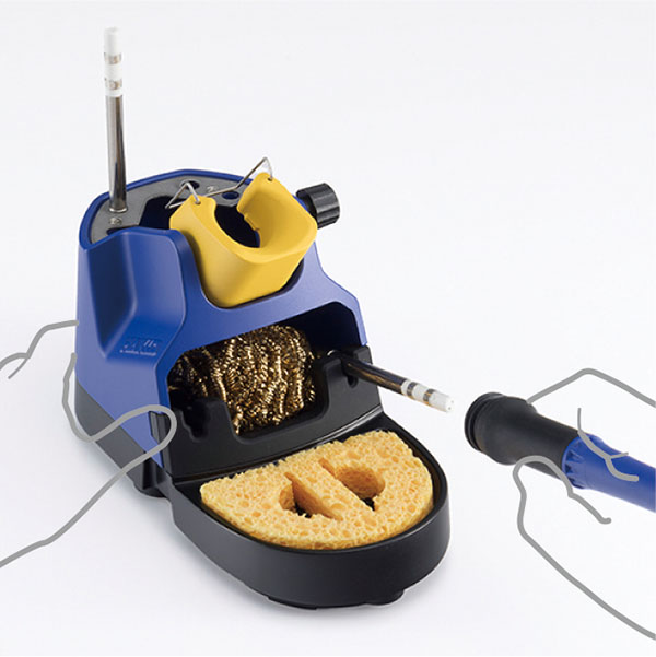 Hakko FX-9701 soldering iron with blue handle black grip area and silver tip