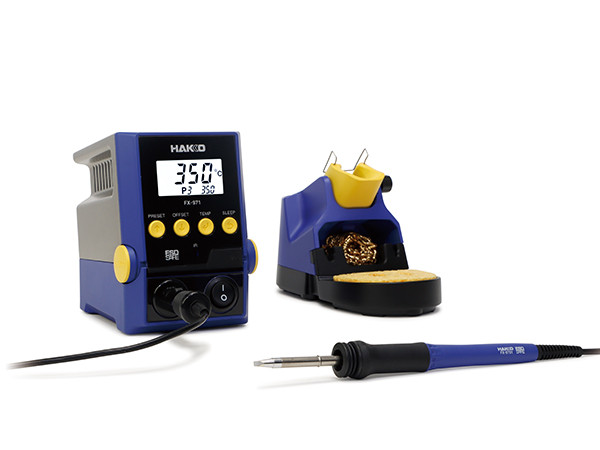 Complete setup of Hakko FX-971 soldering station with all components
