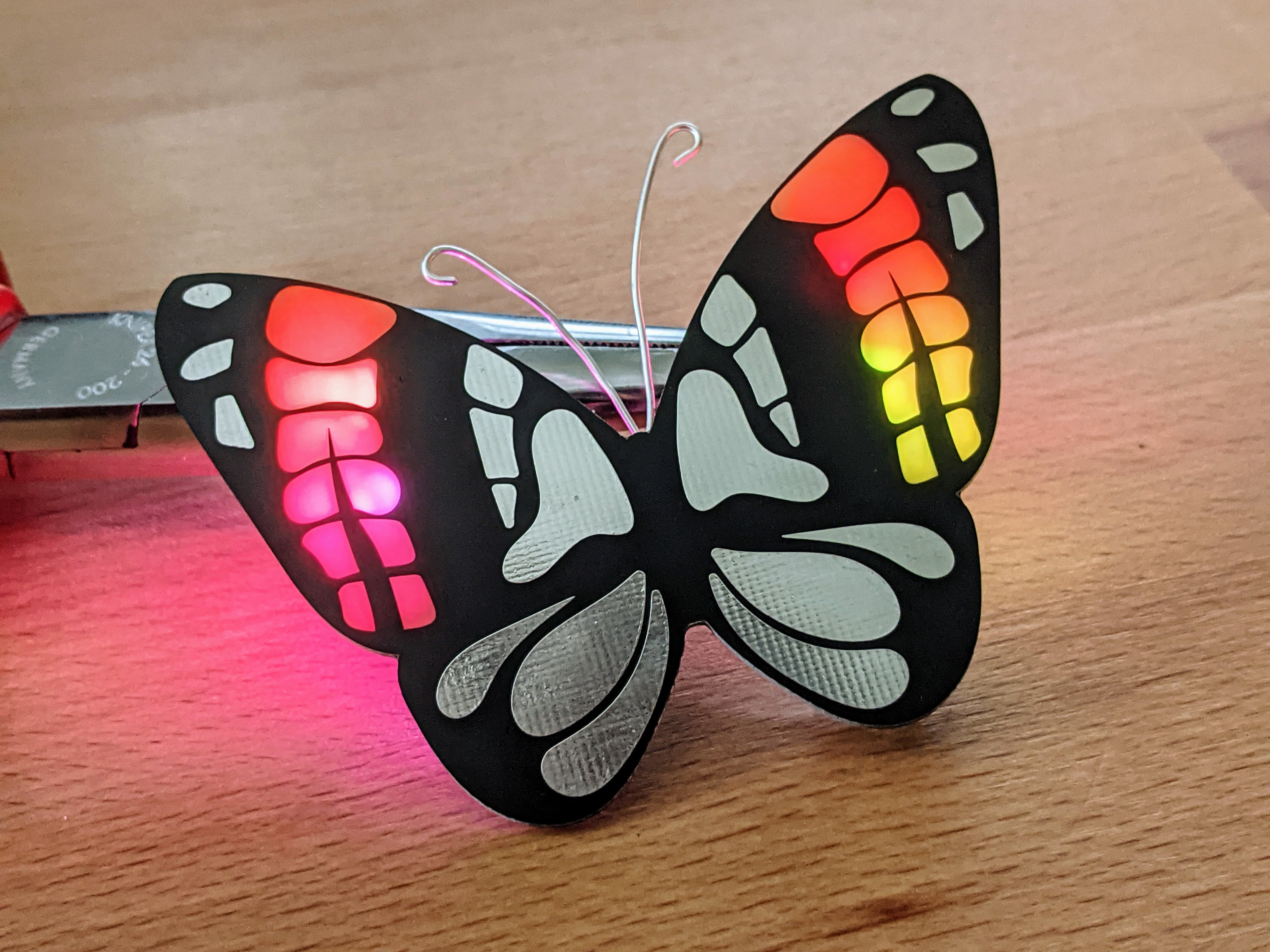 LED butterfly – front view with red-yellow illumination