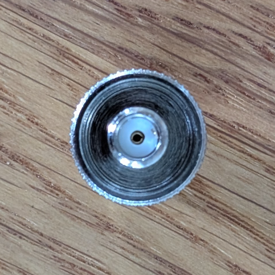  SMA female side of a coaxial adapter – detailed view of the SMA connector