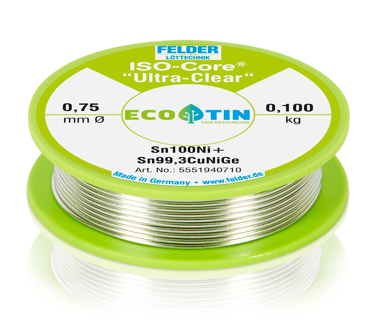 Felder ISO-Core Ultra-Clear Lötzinn - Sn100Ni+ 100g Spule 0,75mm Durchmesser