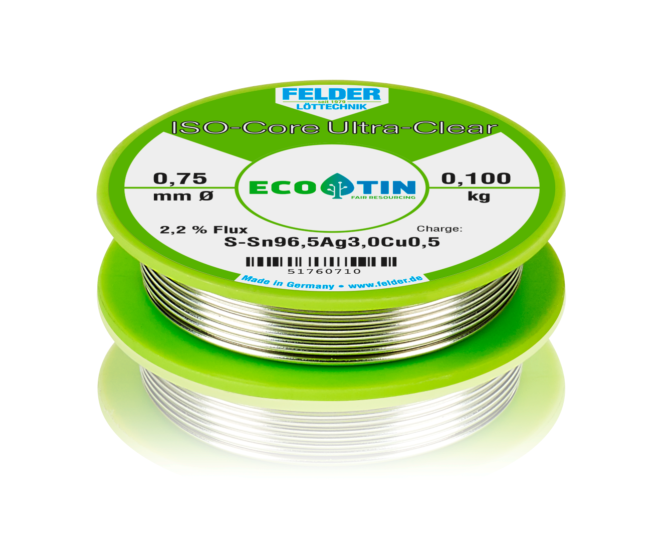Felder ISO-Core Ultra-Clear Lötzinn - Sn100Ni+ 100g Spule 0,75mm Durchmesser