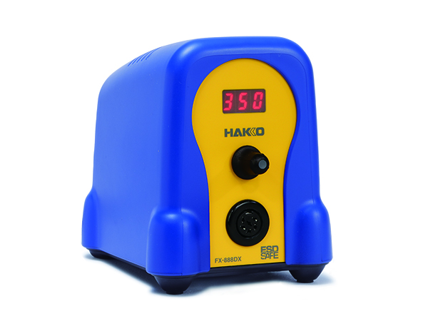 Hakko FX-888DX soldering station from front with red display rotary knob and ESD SAFE logo