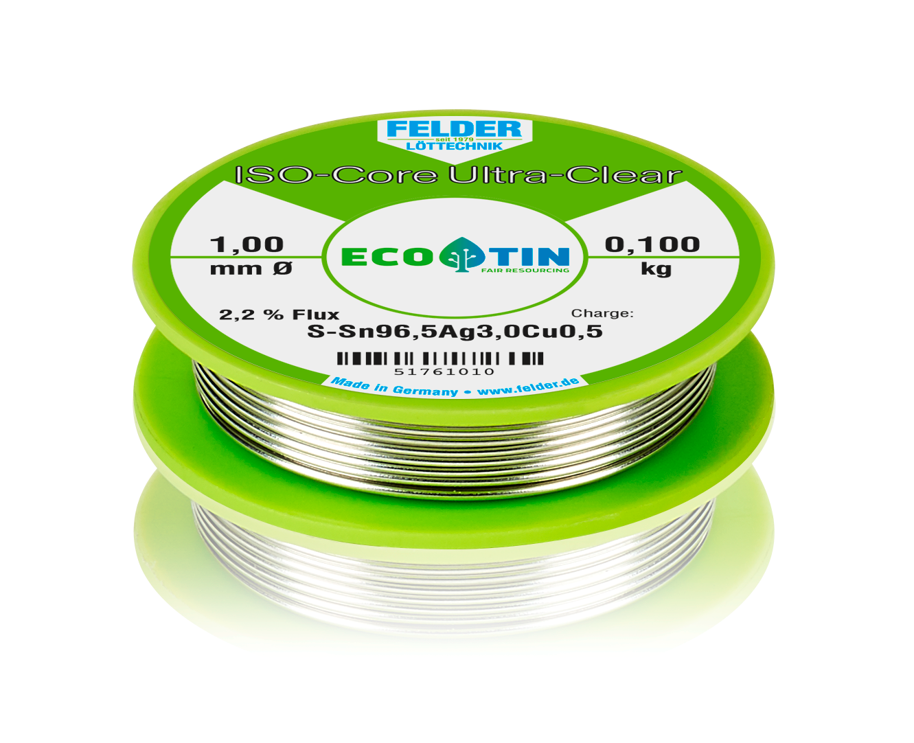 Felder ISO-Core Ultra-Clear Lötzinn - Sn100Ni+ 100g Spule 0,75mm Durchmesser