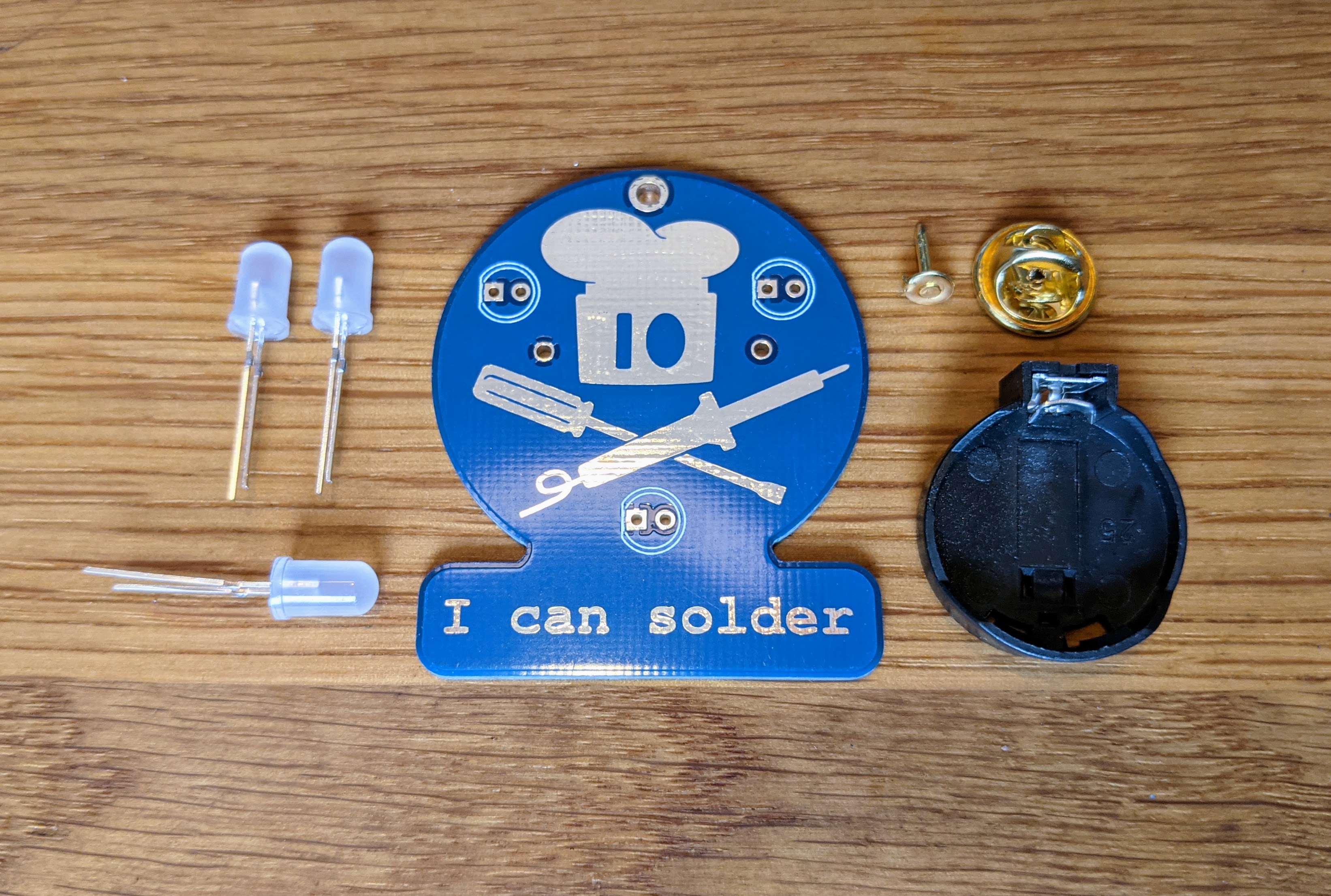 I can solder badge kit – front view of the PCB with all components